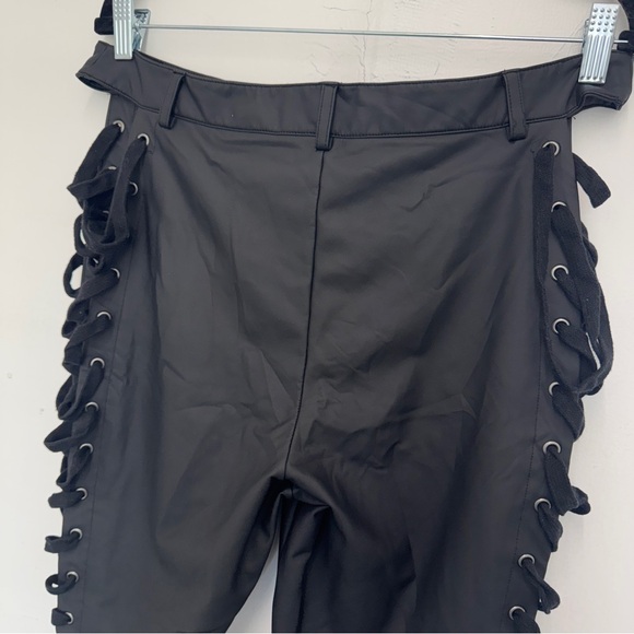CLUB EXX ROWDY ROOM LACE-UP PANTS black faux leather Y2K Gothic XL Dolls Kill - Picture 9 of 11